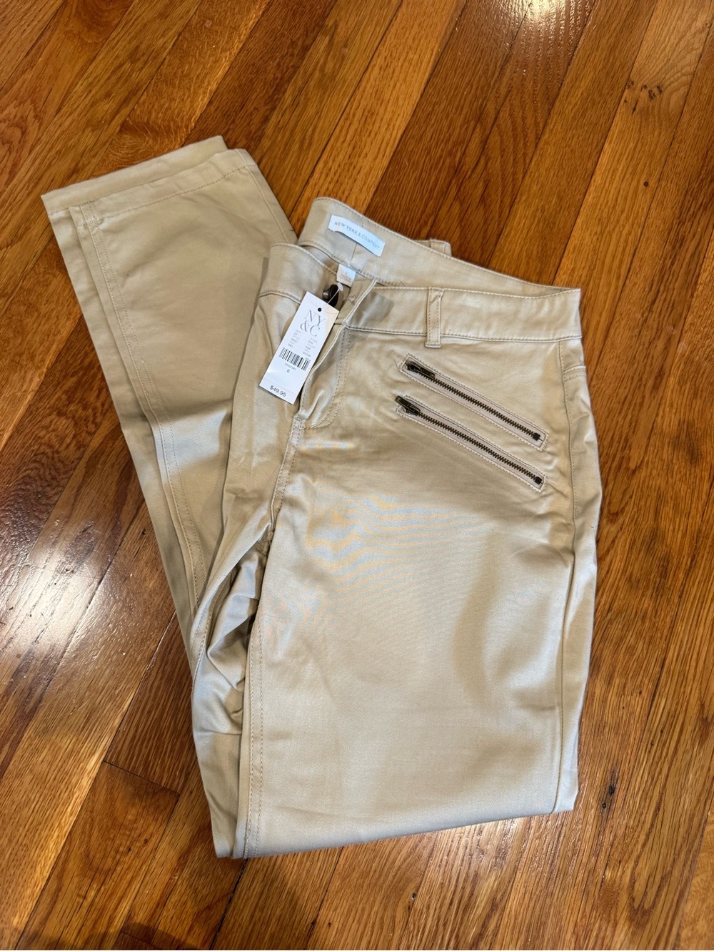 New York & Company Women's Beige Boot-Cut Pants with Zipper Detail